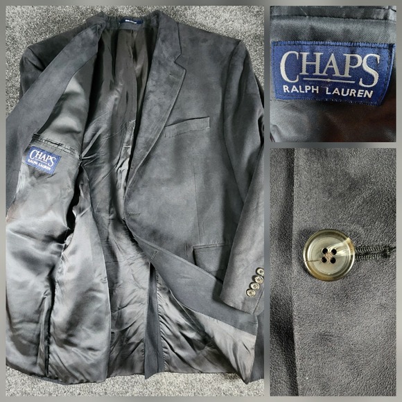VTG Chaps Ralph Lauren Men's Velvet 3-Button Blazer Black 46R Sport Coat Jacket